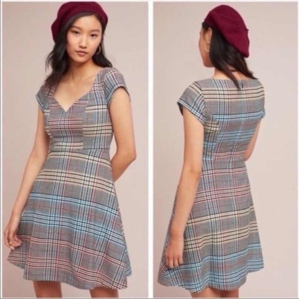 Anthropologie Finley Plaid Cap Sleeve Mini Dress